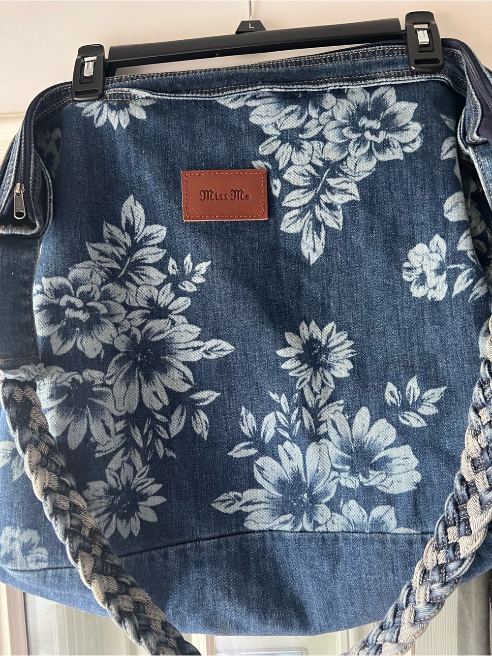 Miss Me Blue Floral Denim Shoulder Bag, 14.5 x 23, Please see description.